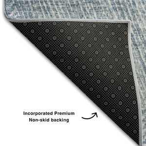 HomeRoots 9' X 12' Denim Blue & Ivory Abstract Area Rug - Washable, UV Protected, Modern & Durable Design for Homes 678142