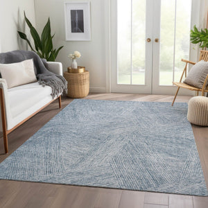 HomeRoots 9' X 12' Denim Blue & Ivory Abstract Area Rug - Washable, UV Protected, Modern & Durable Design for Homes 678142