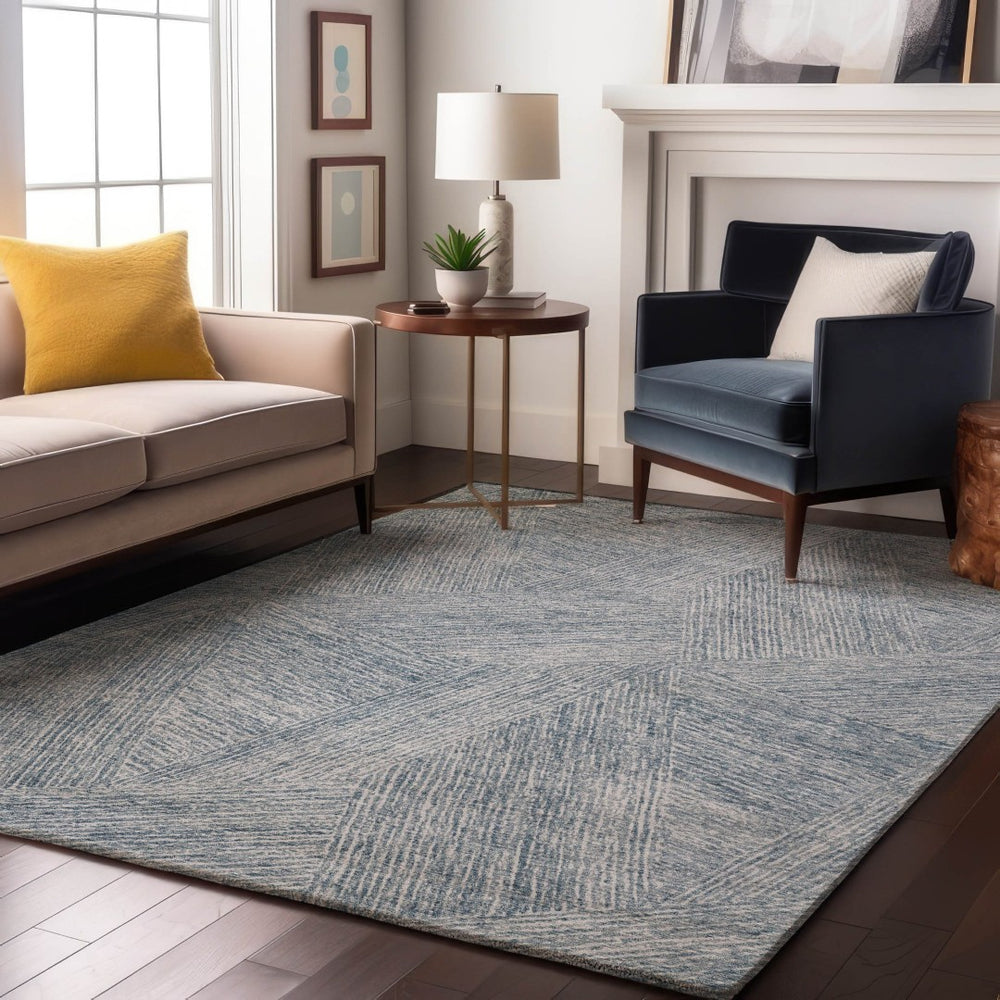 HomeRoots 10' Denim Blue & Ivory Abstract Washable Area Rug – Durable, UV-Protected for Modern Homes & Style 678143