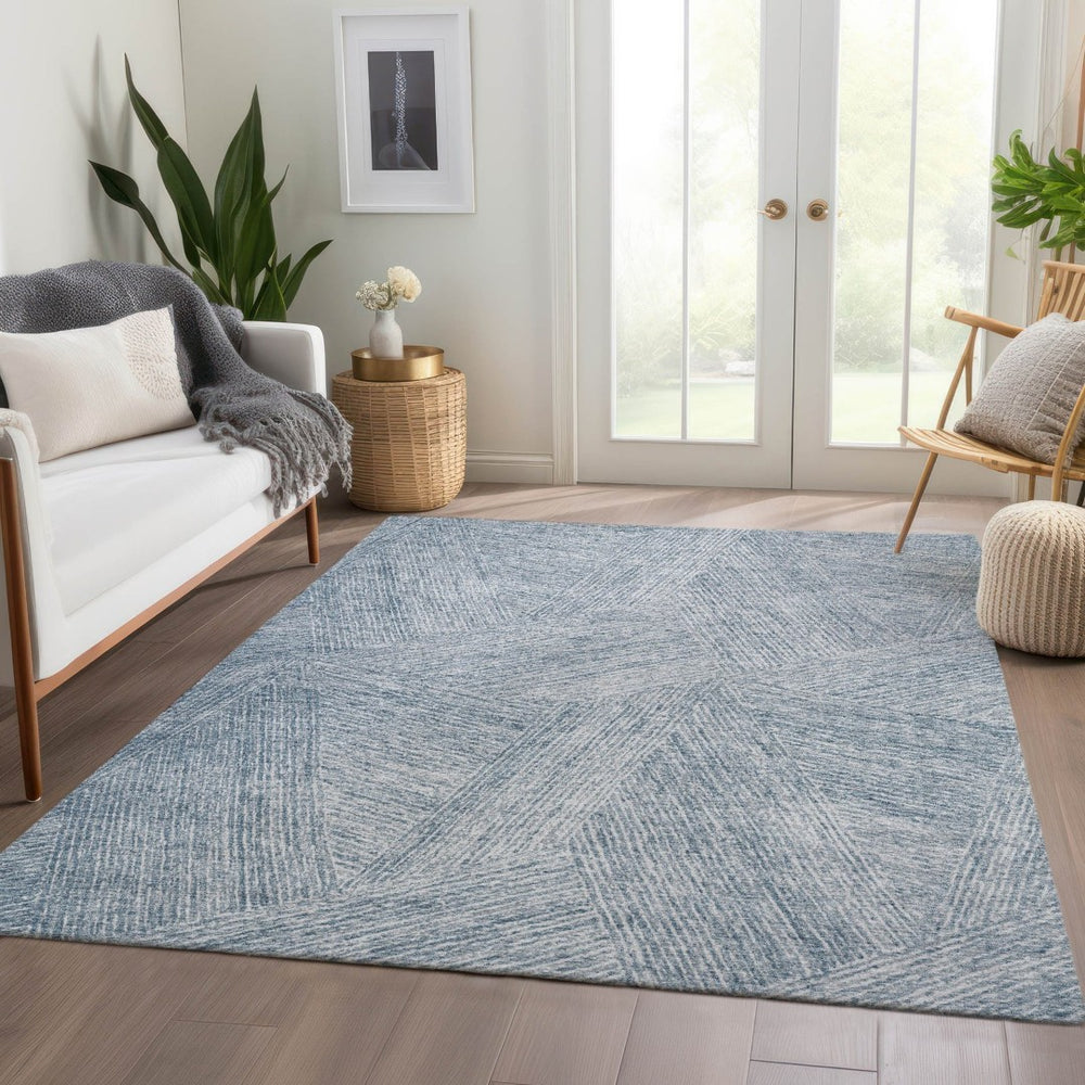 HomeRoots 10' Denim Blue & Ivory Abstract Washable Area Rug – Durable, UV-Protected for Modern Homes & Style 678143