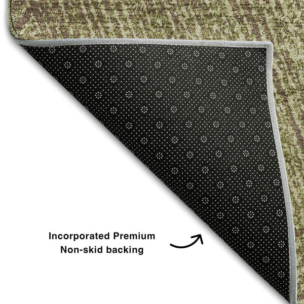 HomeRoots 5' X 8' Green and Beige Abstract Area Rug – Durable, Washable, UV-Protected for Busy Homes & Pets 678145