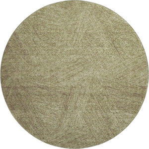 HomeRoots 8' Green and Beige Abstract Round Rug - Washable, UV-Protected, Stain-Resistant for High-Traffic Areas 678146