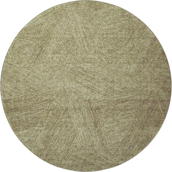 HomeRoots 8' Green and Beige Abstract Round Rug - Washable, UV-Protected, Stain-Resistant for High-Traffic Areas 678146