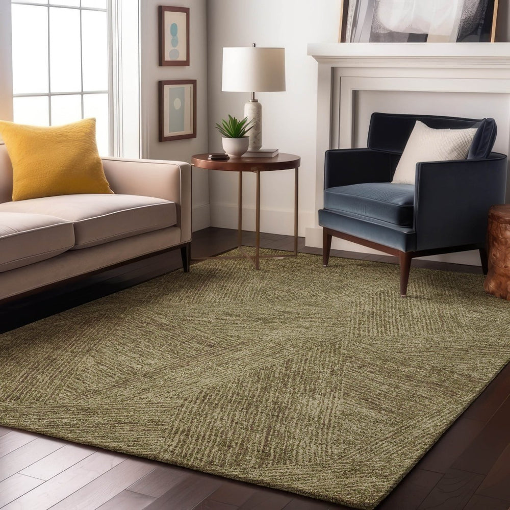 HomeRoots 10' X 14' Washable Green & Beige Abstract Area Rug with UV Protection for Stylish Living Spaces 678149