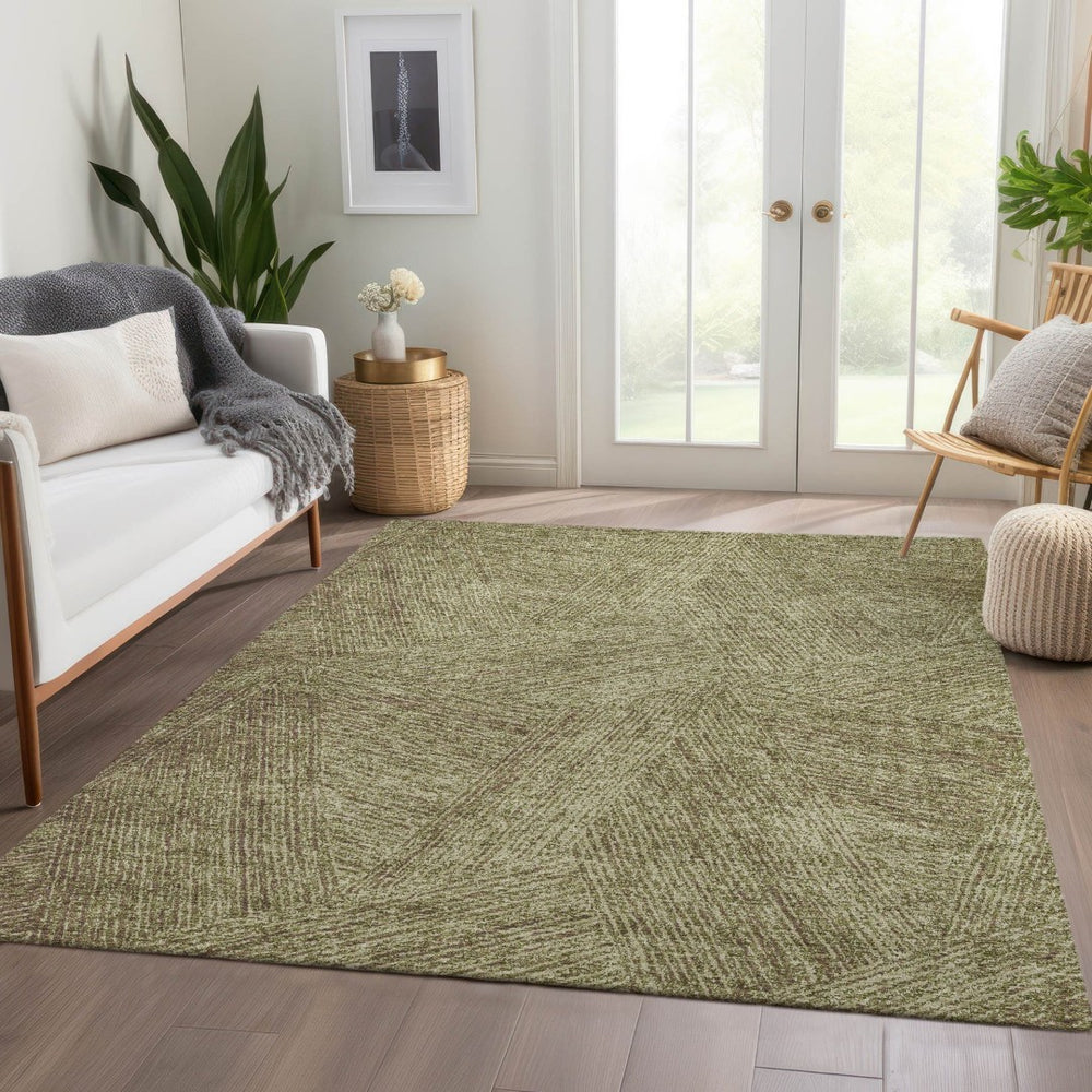 HomeRoots 10' X 14' Washable Green & Beige Abstract Area Rug with UV Protection for Stylish Living Spaces 678149