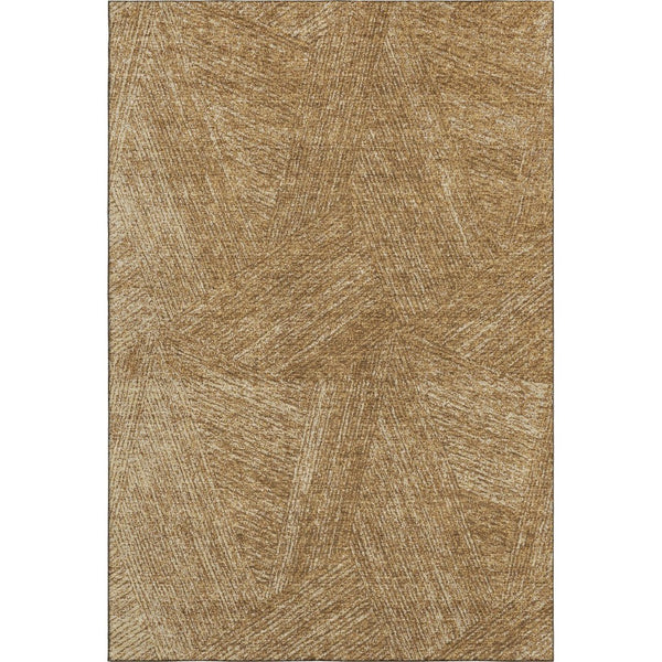 HomeRoots 5' X 8' Gold and Beige Abstract Area Rug - Durable, Washable, UV Protected for Family-Friendly Homes 678151