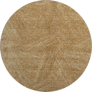 HomeRoots 8' Gold and Beige Abstract Round Rug - Washable, UV-Protected, Stain-Resistant for Modern Homes 678152