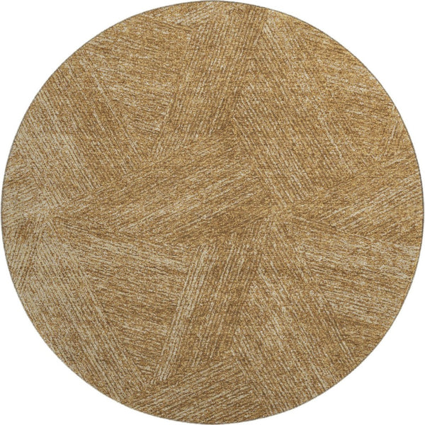 HomeRoots 8' Gold and Beige Abstract Round Rug - Washable, UV-Protected, Stain-Resistant for Modern Homes 678152