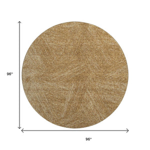 HomeRoots 8' Gold and Beige Abstract Round Rug - Washable, UV-Protected, Stain-Resistant for Modern Homes 678152