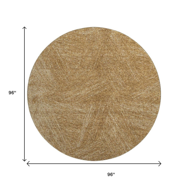 HomeRoots 8' Gold and Beige Abstract Round Rug - Washable, UV-Protected, Stain-Resistant for Modern Homes 678152
