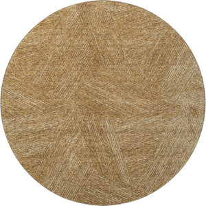 HomeRoots 8' Gold and Beige Abstract Round Rug - Washable, UV-Protected, Stain-Resistant for Modern Homes 678152