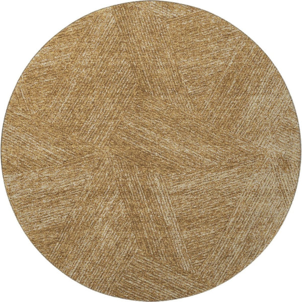 HomeRoots 8' Gold and Beige Abstract Round Rug - Washable, UV-Protected, Stain-Resistant for Modern Homes 678152