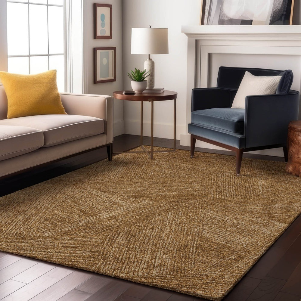 HomeRoots 9' X 12' Gold And Beige Abstract Washable Area Rug - Elegant, Durable, UV-Protected for Active Homes 678154