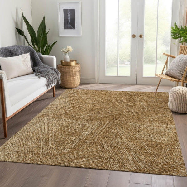 HomeRoots 9' X 12' Gold And Beige Abstract Washable Area Rug - Elegant, Durable, UV-Protected for Active Homes 678154