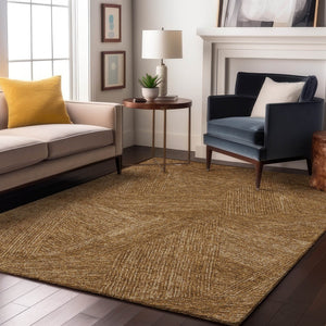 HomeRoots 10' X 14' Gold and Beige Abstract Washable Area Rug with UV Protection - Durable, Stylish, Family-Friendly 678155