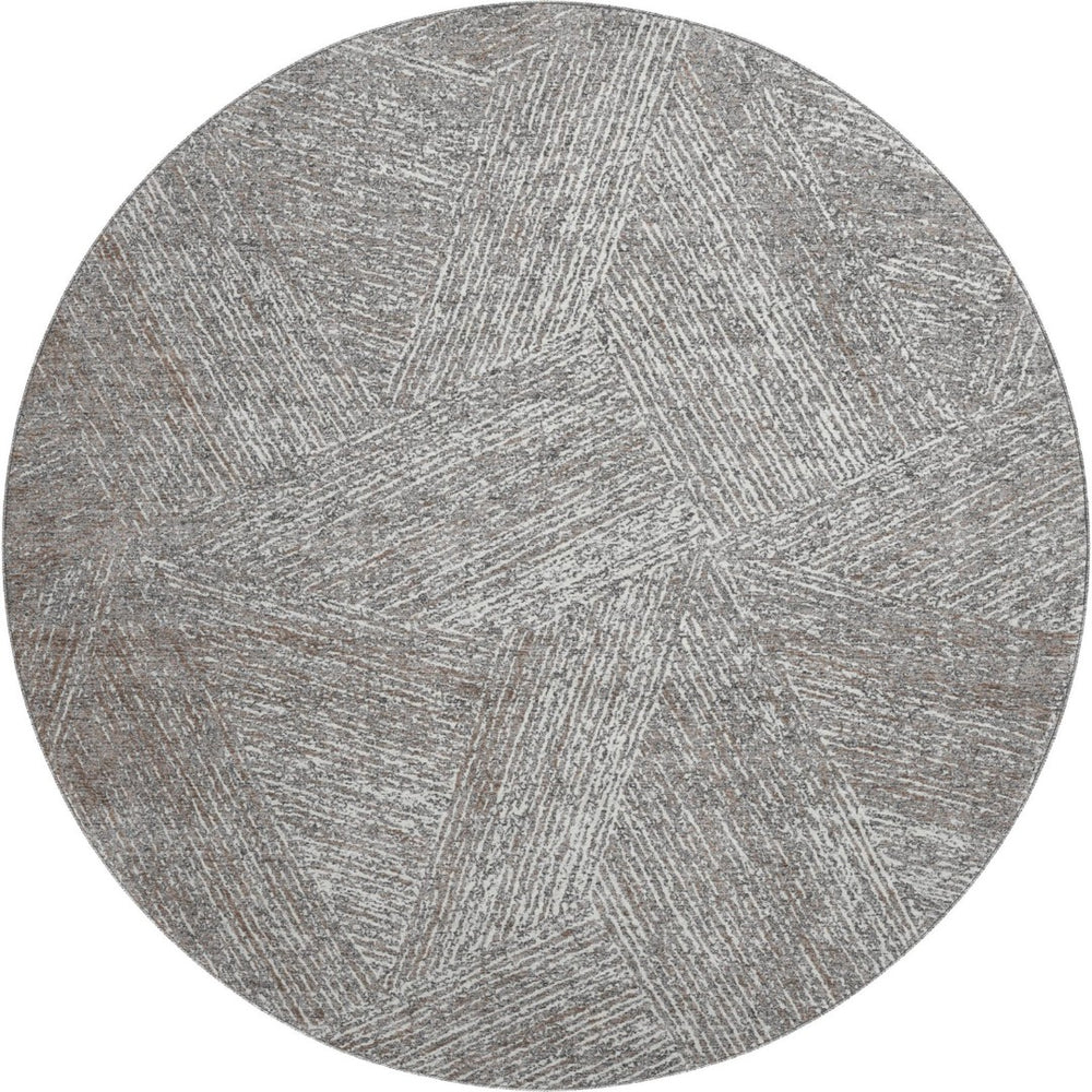 HomeRoots 8' Gray and Silver Abstract Round Rug – Stylish, Washable, UV-Protected, Perfect for Any Space! 678158