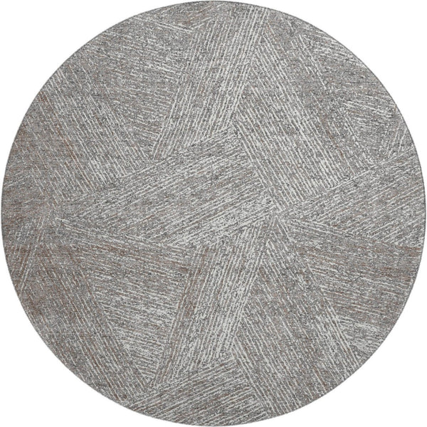 HomeRoots 8' Gray and Silver Abstract Round Rug – Stylish, Washable, UV-Protected, Perfect for Any Space! 678158