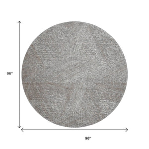 HomeRoots 8' Gray and Silver Abstract Round Rug – Stylish, Washable, UV-Protected, Perfect for Any Space! 678158