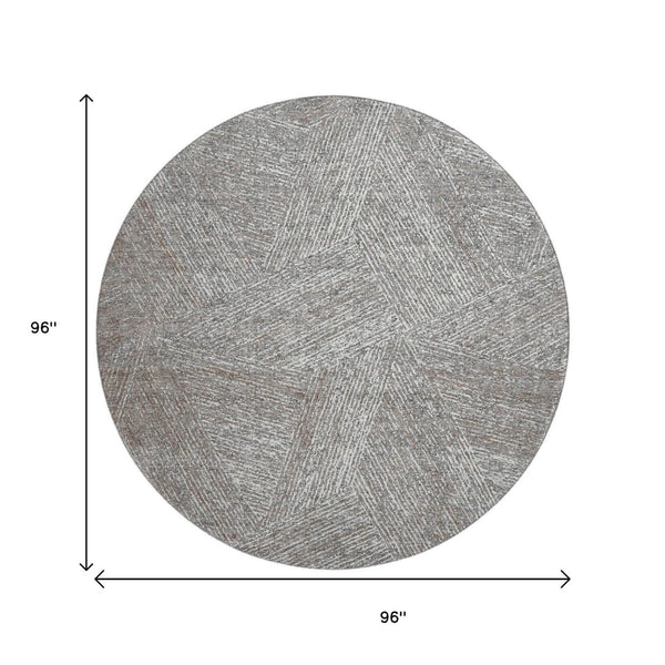 HomeRoots 8' Gray and Silver Abstract Round Rug – Stylish, Washable, UV-Protected, Perfect for Any Space! 678158