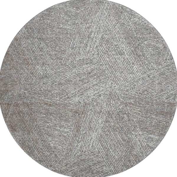 HomeRoots 8' Gray and Silver Abstract Round Rug – Stylish, Washable, UV-Protected, Perfect for Any Space! 678158