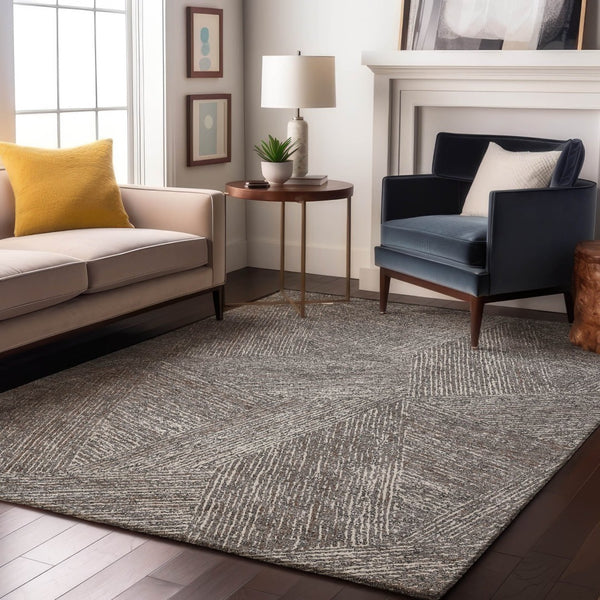 HomeRoots 9' X 12' Gray and Silver Abstract Area Rug - Stylish, Washable, UV-Protected, Perfect for High-Traffic Homes 678160