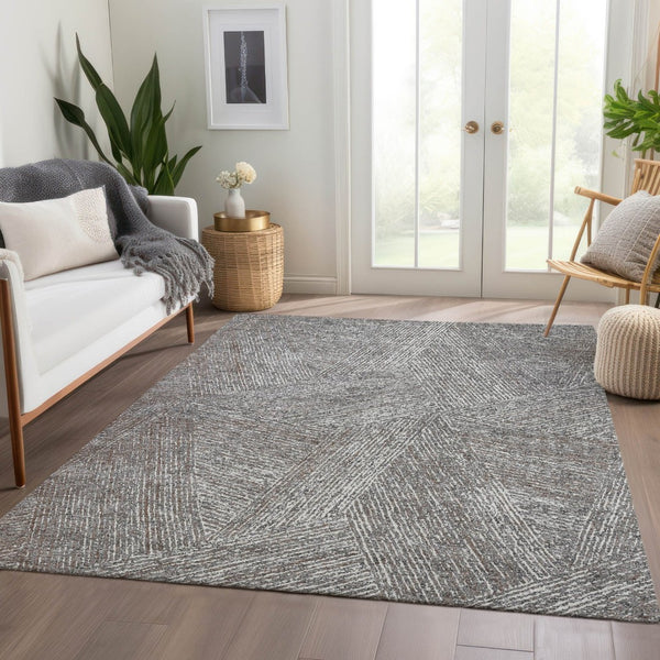 HomeRoots 9' X 12' Gray and Silver Abstract Area Rug - Stylish, Washable, UV-Protected, Perfect for High-Traffic Homes 678160