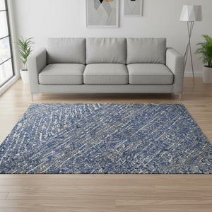 HomeRoots 5' Navy Blue & Ivory Abstract Area Rug - Washable, UV Protected, Pet-Friendly, Modern Design for Home 678163