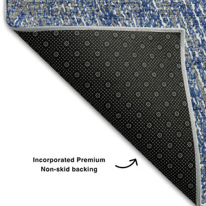 HomeRoots 5' Navy Blue & Ivory Abstract Area Rug - Washable, UV Protected, Pet-Friendly, Modern Design for Home 678163