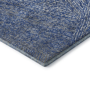 HomeRoots 5' Navy Blue & Ivory Abstract Area Rug - Washable, UV Protected, Pet-Friendly, Modern Design for Home 678163