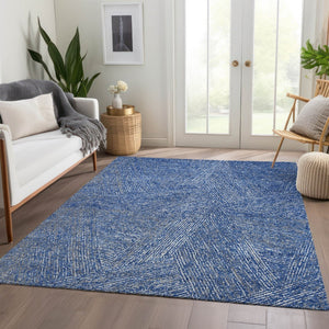 HomeRoots 5' Navy Blue & Ivory Abstract Area Rug - Washable, UV Protected, Pet-Friendly, Modern Design for Home 678163