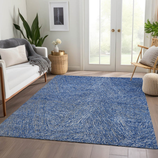 HomeRoots 5' Navy Blue & Ivory Abstract Area Rug - Washable, UV Protected, Pet-Friendly, Modern Design for Home 678163