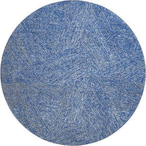 HomeRoots 8' Navy Blue and Ivory Abstract Washable Round Rug - Stain Resistant, UV Protection for Modern Homes 678164