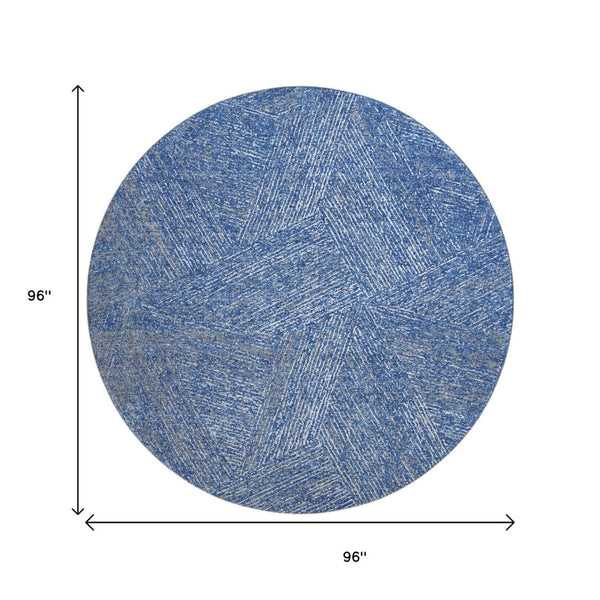 HomeRoots 8' Navy Blue and Ivory Abstract Washable Round Rug - Stain Resistant, UV Protection for Modern Homes 678164
