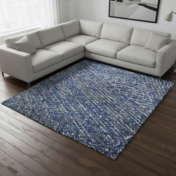 HomeRoots 9' X 12' Navy Blue & Ivory Abstract Area Rug - Washable, Stain-Resistant, UV Protected for Durability 678166
