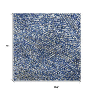 HomeRoots 10' Navy Blue & Ivory Abstract Washable Area Rug – Stain-Resistant, UV-Protected for High-Traffic Spaces 678167