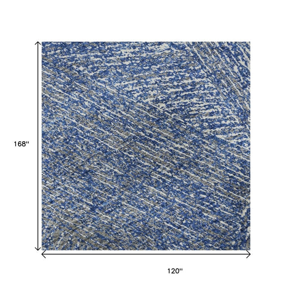 HomeRoots 10' Navy Blue & Ivory Abstract Washable Area Rug – Stain-Resistant, UV-Protected for High-Traffic Spaces 678167