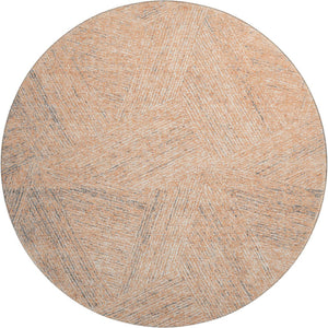 HomeRoots 8' Contemporary Peach Ivory Gray Abstract Washable Round Rug with UV Protection for High-Traffic Areas 678170