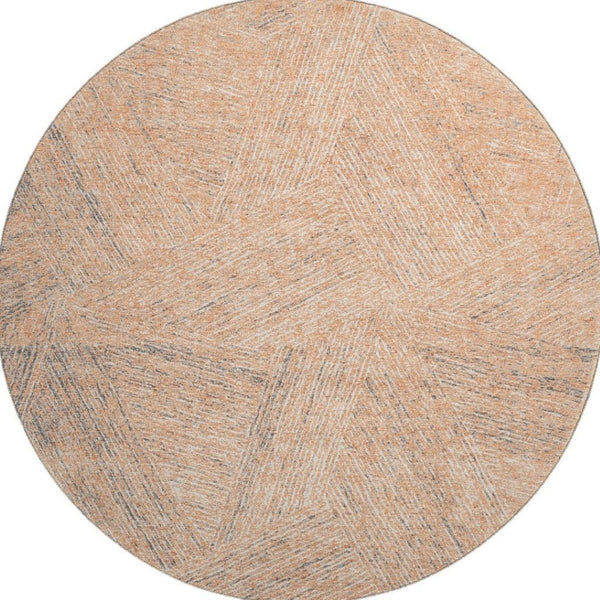 HomeRoots 8' Contemporary Peach Ivory Gray Abstract Washable Round Rug with UV Protection for High-Traffic Areas 678170