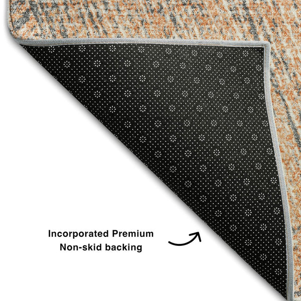 HomeRoots 8' X 10' Modern Abstract Area Rug in Peach, Ivory & Gray - Washable, UV-Protected, Stain-Resistant Design 678171