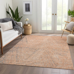 HomeRoots 8' X 10' Modern Abstract Area Rug in Peach, Ivory & Gray - Washable, UV-Protected, Stain-Resistant Design 678171