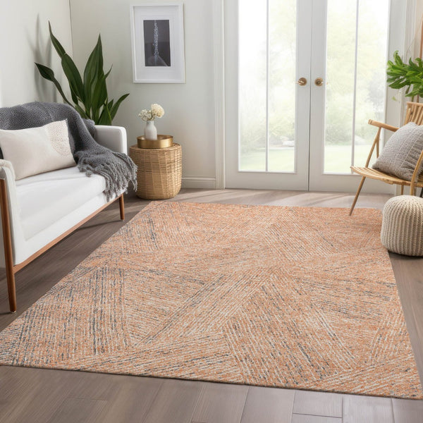 HomeRoots 8' X 10' Modern Abstract Area Rug in Peach, Ivory & Gray - Washable, UV-Protected, Stain-Resistant Design 678171