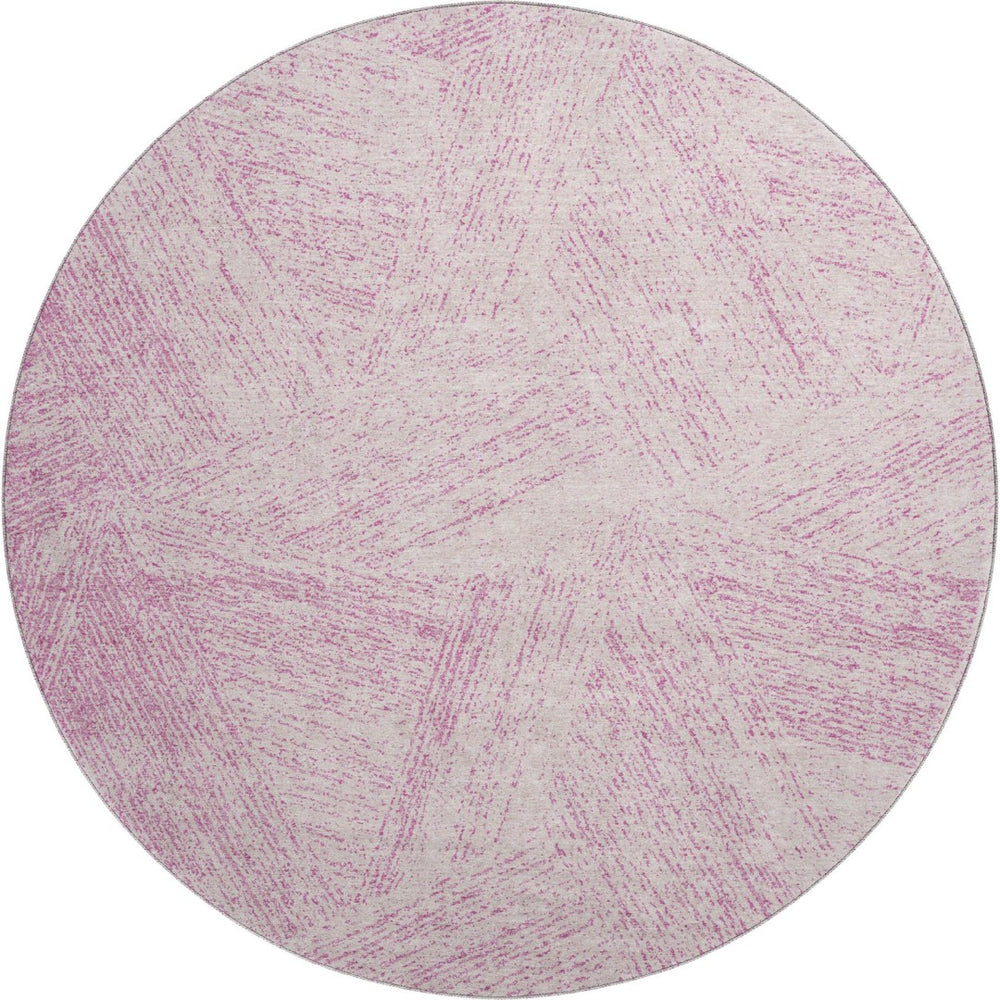 HomeRoots 8' Pink and Ivory Abstract Washable Round Rug with UV Protection - Durable, Stylish & Stain-Resistant! 678176