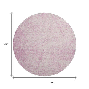 HomeRoots 8' Pink and Ivory Abstract Washable Round Rug with UV Protection - Durable, Stylish & Stain-Resistant! 678176