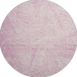 HomeRoots 8' Pink and Ivory Abstract Washable Round Rug with UV Protection - Durable, Stylish & Stain-Resistant! 678176