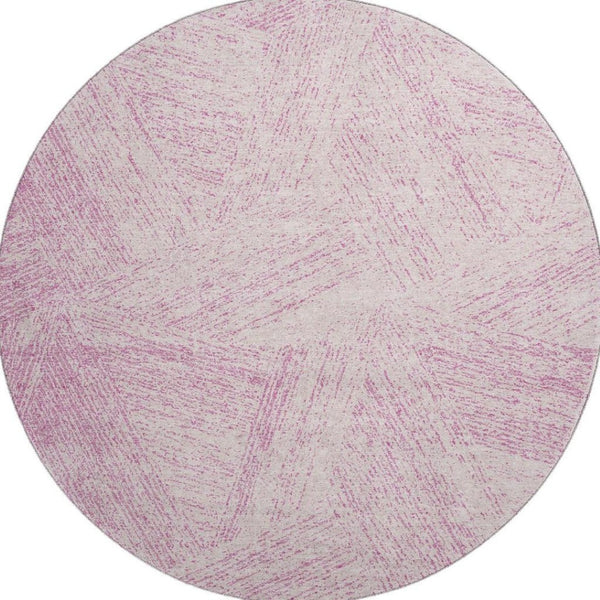 HomeRoots 8' Pink and Ivory Abstract Washable Round Rug with UV Protection - Durable, Stylish & Stain-Resistant! 678176