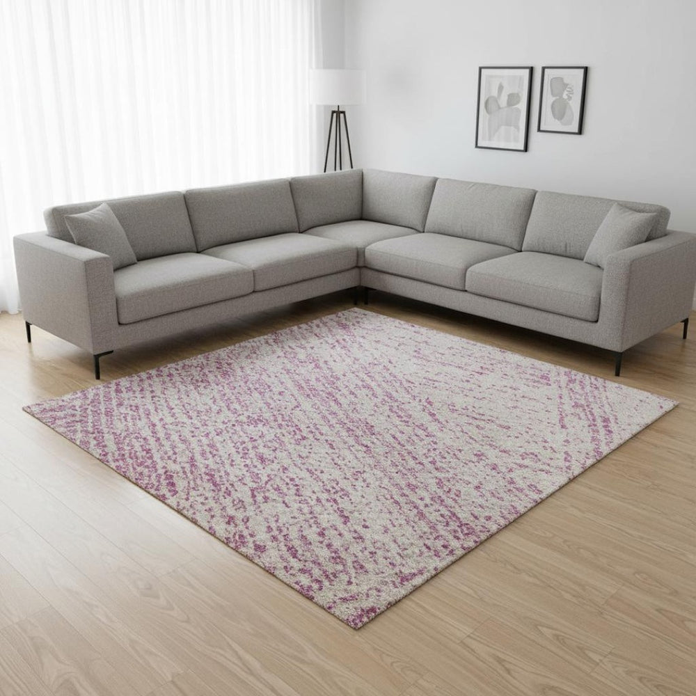 HomeRoots 8' Pink and Ivory Abstract Area Rug - Washable, UV Protected, Durable, Ideal for Homes with Kids & Pets 678177