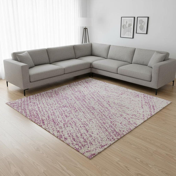 HomeRoots 8' Pink and Ivory Abstract Area Rug - Washable, UV Protected, Durable, Ideal for Homes with Kids & Pets 678177