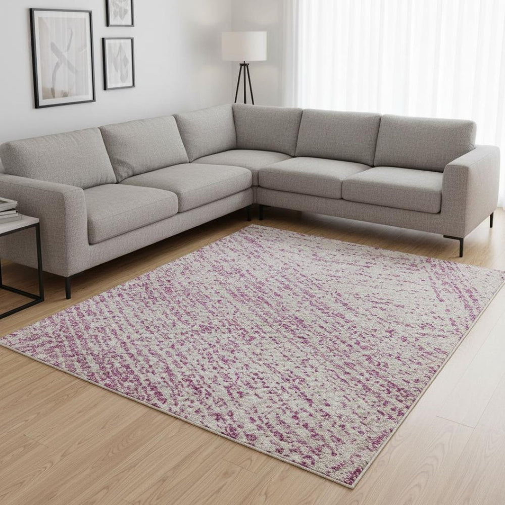 HomeRoots 9' X 12' Stylish Pink and Ivory Abstract Area Rug – Washable, Stain Resistant, UV Protected Design 678178
