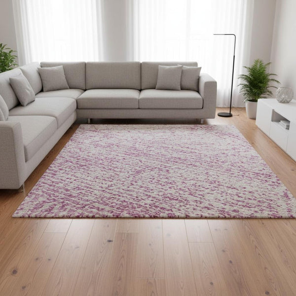 HomeRoots 10' X 14' Pink and Ivory Abstract Washable Area Rug - Soft, Durable, UV-Protected for Modern Spaces 678179