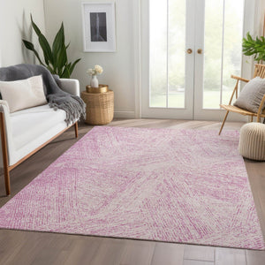 HomeRoots 10' X 14' Pink and Ivory Abstract Washable Area Rug - Soft, Durable, UV-Protected for Modern Spaces 678179